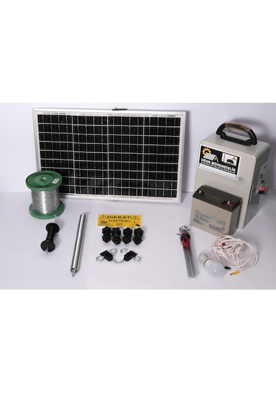 Elektrikli Çit 24ah Set-1 Domuz Kovucu Cihazı 50 Watt Panel 500m Galv.tel - Demir Izolatör