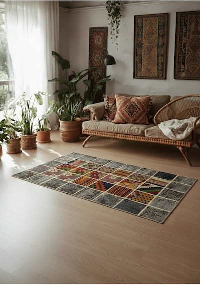 Vintage Halı Özel Tasarım Patchwork Koleksiyonu Çok Renkli