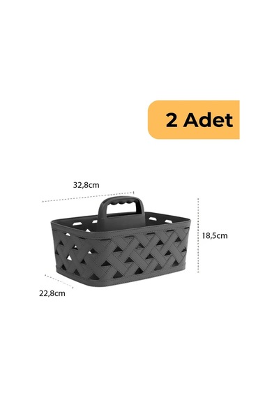 Deri Desenli Saplı Sepet, 2'li Set, Bej Antrasit