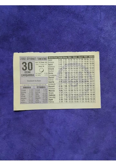30 Ocak 2002 Takvim Yaprağı - Nostaljik Koleksiyonluk Takvim Yaprağı
