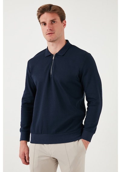 Buratti Pamuklu Regular Fit Yarım Fermuarlı Polo Yaka Erkek Sweat 5905789 Indigo