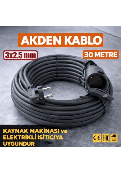 Kablo 30 Metre 3x2,5mm Uzatma Kablosu Tam Kesit Kaynak Makinası Kullanıma Uygundur 30 M