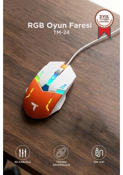 Özel Seri Oyuncu Mouse Rgb Aydınlatma Tm24 Beyaz Oyun Donanımı Çalışma Masası