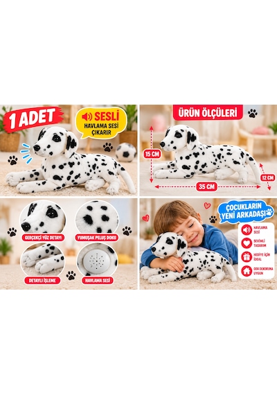 Sesli Peluş Dalmaçyalı Köpek 35 Cm Havlayan Sevimli Yumuşak Peluş Oyuncak Çok Renkli