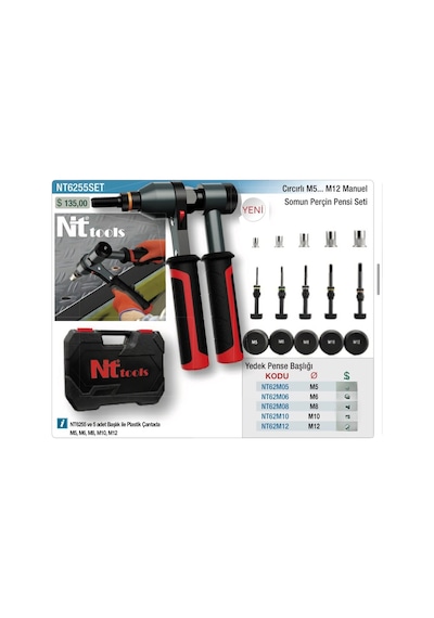 Nttools M5 M12 Cırcırlı Somun Perçin Pensesi Seti Nt6255set