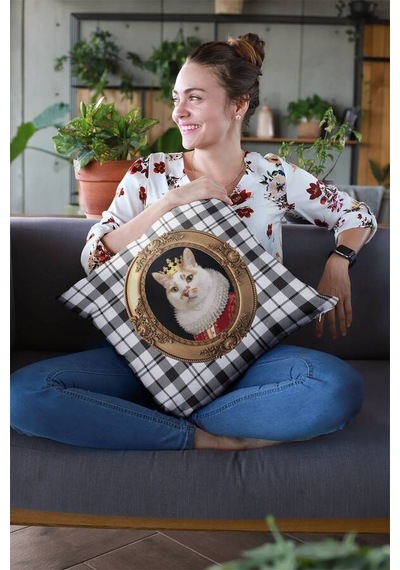 Kedi Kıyafetli Hayvanlar Çift Taraflı Kırlent Kılıfı Krl928n11 Siyah