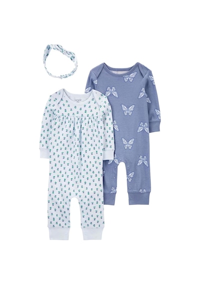 Yenisinial Kız Bebek Tulum Set 3'lü Paket Mavi Mavi