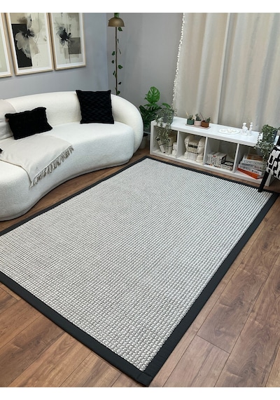 Saraz Halı Kumaş Bordür Gri Bukle Antrasit Bordür Halı Salon Koridor Mutfak Çocuk Odası Halısı Kilim S267 Gri - Antrasit