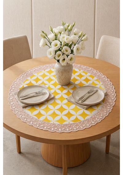 Yuvarlak Sarı Geometrik Desenli Dantelli Masa Örtüsü 60 Cm Su Geçirmez Leke Tutmaz Silinebilir Şık Sofra Bezi Yuvarlak Sarı Geometrik Desenli Dantelli Masa Örtüsü 60 Cm Su Geçirmez Leke Tutmaz Silinebilir Şık Sofra Bezi
