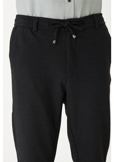 Siyah Bağcıklı Smart Casual Pantolon Siyah