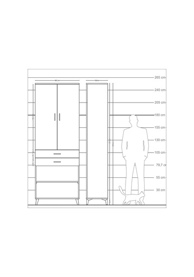 Arges Dolap 5 Raflı 2 Çekmeceli 2 Kapaklı 88x30x243 Çam-çam Çam