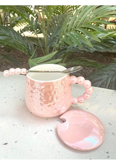 İnci Kupa Mug Pembe-kupa Kapak Ve Kaşık