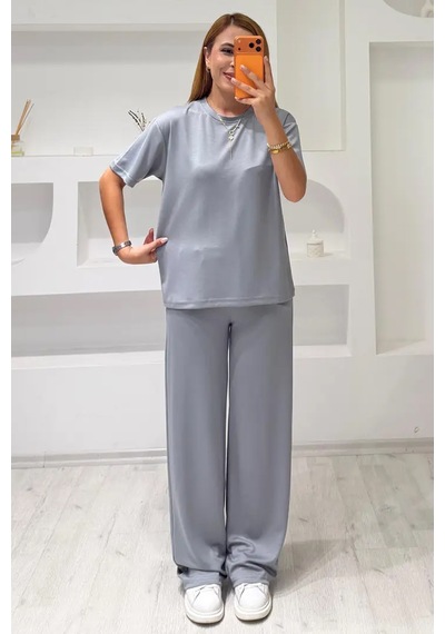 Fiolin Sot Touch Modal Kısa Kollu Takım Gri