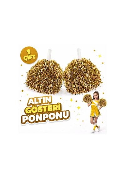 1 Çift 2 Adet Altın Renk 23 Nisan 19 Mayıs 29 Ekim Okul Gösteri Ponponları Ekstra Dolgun