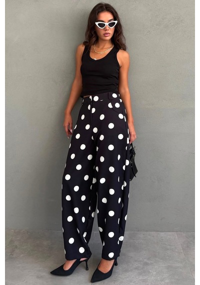 Madmext Siyah Puantiyeli Beli Lastikli Balon Kadın Pantolon Mg2886