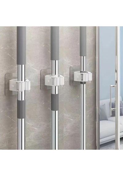 4 Adet Krem Renk Pratik Yapışkanlı Duvar Mop Süpürge Paspas Temizlik Fırçası Tutucu Krem Diğer