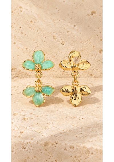 Riody Fleur De Menthe Mint Yeşili Çiçek Formlu Sallantılı Gold Renk Kadın Küpe Açık Yeşil