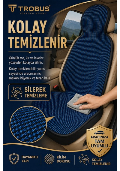 Hyundai Elantra 2016-2020 Üniversal Örme 3 Parça Minder Terletmez Kaymaz Taban Siyah Mavi