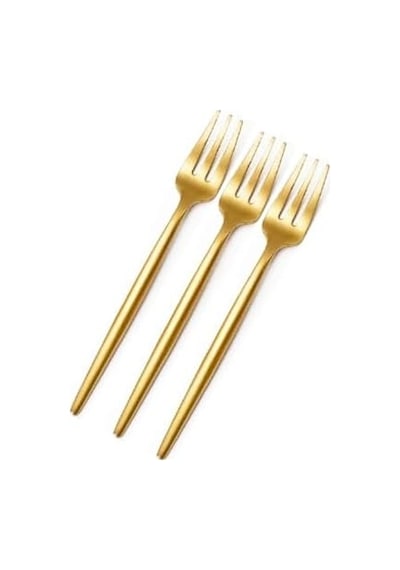 Limon Ve Fondü Çatalı Seti, Çelik, 13 Cm, Altın Kaplama, Sarı, 6 Parça Açık Ceviz