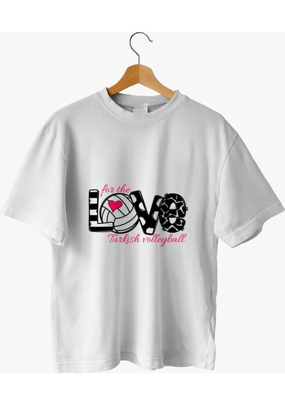 For The Love Turkish Volleyball Temalı Tişört Beyaz