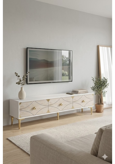 Tsa1897btg Alfa Tv Sehpası Beyaz-traverten-gold 180cm