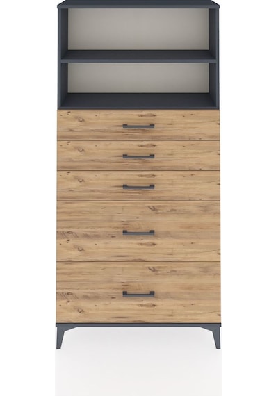 Arges Dolap 2 Raflı 5 Çekmeceli 88x30x182 Antrasit-çam Antrasit