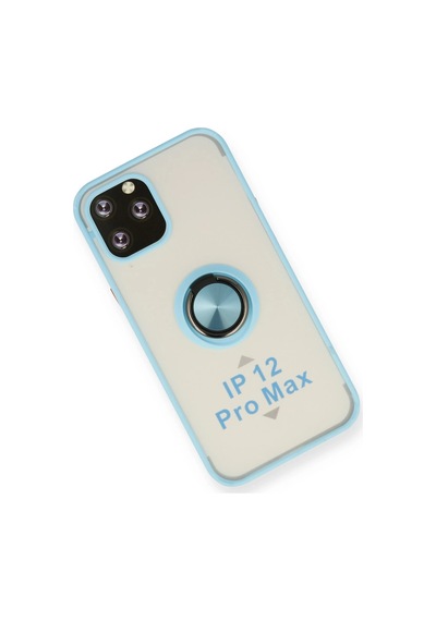 Newface Apple iPhone Uyumlu 12 Pro Max Kılıf Montreal Yüzüklü Silikon Kapak - Semeglbl - 39 Buz Mavi