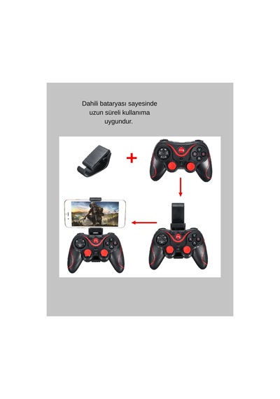 Çift Analog Joystick Ve 14 Tuşlu Bluetooth Oyun Kumandası Düz Renk