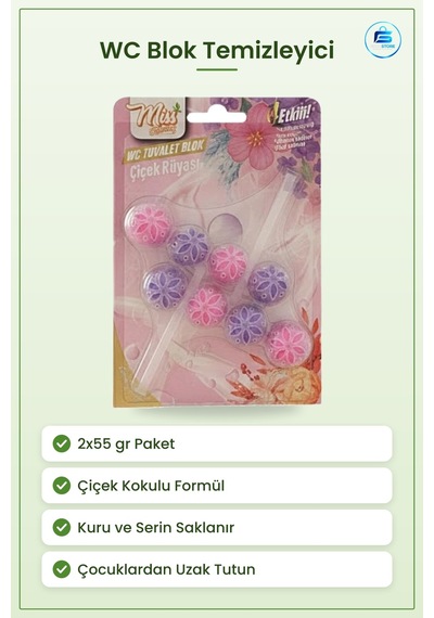 Wc Blok 2x55 Gr Çiçek Kokulu Tuvalet Temizleyici Bloğu Banyo Ev B