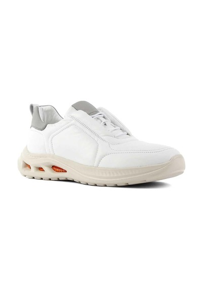 Erkek Beyaz Bağcıklı Kalın Tabanlı Deri Sneaker