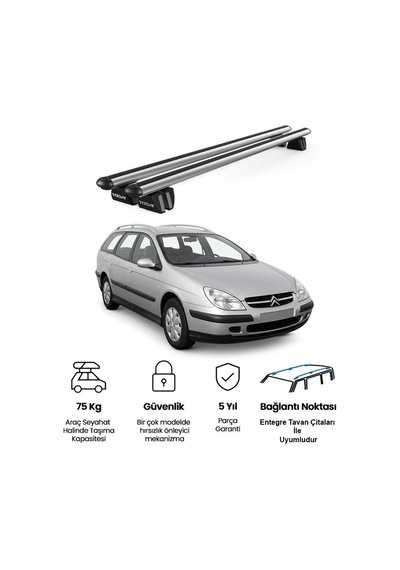 Pençe Citroen C5 Sw 2001-2008 Uyumlu Gri Ara Atkı Port Bagaj Tavan Barı