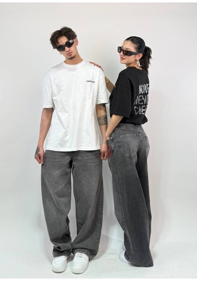 Zaee Money Never Cheats Taşlı Oversize Tişört Siyah