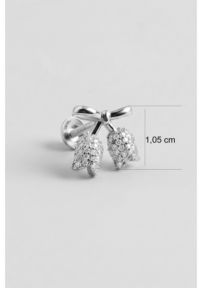 Rose 18 Ayar Beyaz Altın Kaplama Gümüş Flat-lobe Piercing