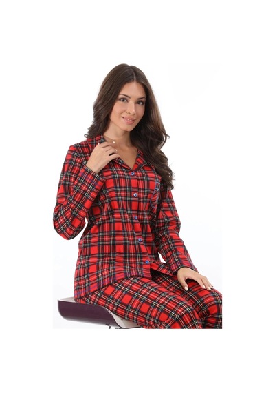 Etoile 98224 Kadın Önden Düğmeli Ekoseli Uzun Kol Pijama Takım 001