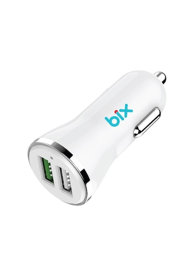 Bix 18W Çift USB Çıkışlı QC 3.0 Araç Şarj Cihazı Beyaz