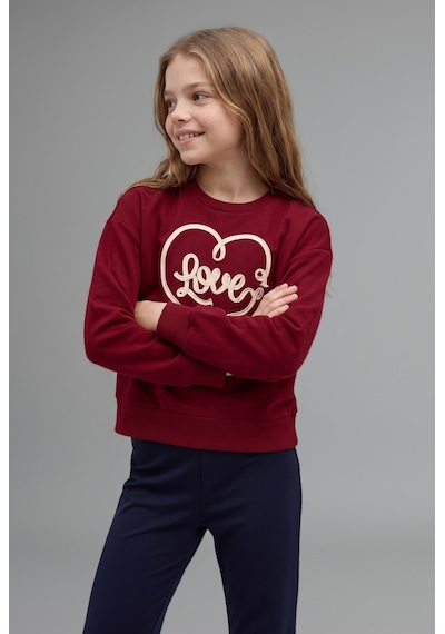Defacto Baskılı Uzun Kollu Sweatshirt Üst İspanyol Paça Alt 2li Takım Kız Çocuk I1136a826aubr229 Bordo-br229