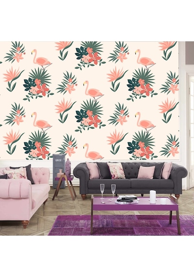 Duvar Kağıdı Kaplama Folyosu Flamingo Tropik