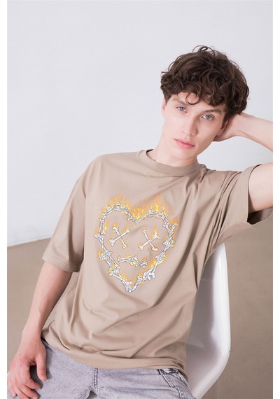 Flood Of Style Unisex Kemik Kalp Taş Tshirt Gri