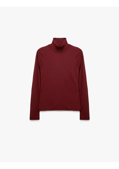 Koton Slim Fit Dik Yaka Uzun Kollu Tişört Bordo 7wak50002uk