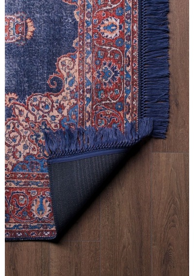 Blues Vintage Desenli Dokuma Taban Dekoratif Lacivert Halı (Al 87