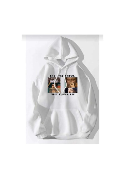 Buy Center Unisex The Eyes Baskılı Kapüşonlu Oversize Beyaz Sweatshirt Hoodie Beyaz