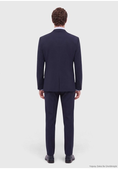 Ramsey Lacivert Düz Modern Fit %100 Yün Takım Elbise