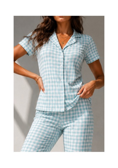 Fit Women Kadın Klasik Doğal Düğme Gece Su Yeşili Pijama Takımı