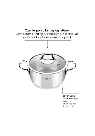 Nehir Silver Klasik 6 Parça Derin Çelik Tencere Seti
