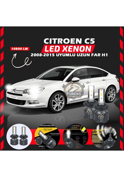 Citroen C5 2008-2015 Uzun Far Uyumlu Şimşek Etkili Led Xenon Premium Series H1