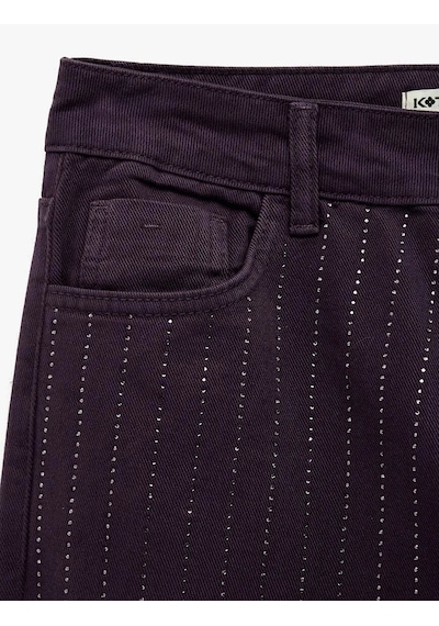 Koton Cepli Taş Detaylı Mor Kadın Jean Pantolon 6wal40063mw Mor