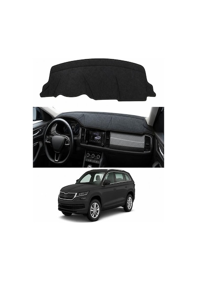 Skoda - Kodiaq 2016+ Uyumlu Torpido Koruma Kılıfı - Siyah Şeritli