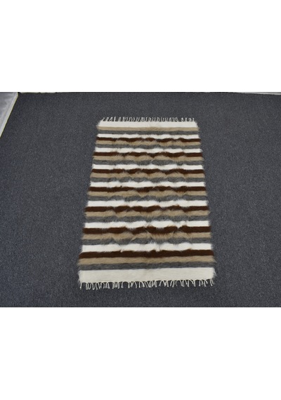 Zehra Abla Halı Yeni El Dokuma Çizgili Nadir Tiftik Yün Siirt Battaniyesi Kilim 7097 Çok Renkli
