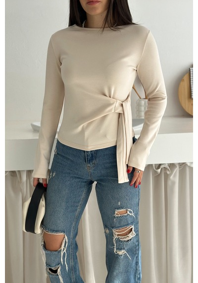 Noa & Noa Kadın Belden Bağlamalı Uzun Kollu Bluz Minimal & Şehirli Stil Ekru