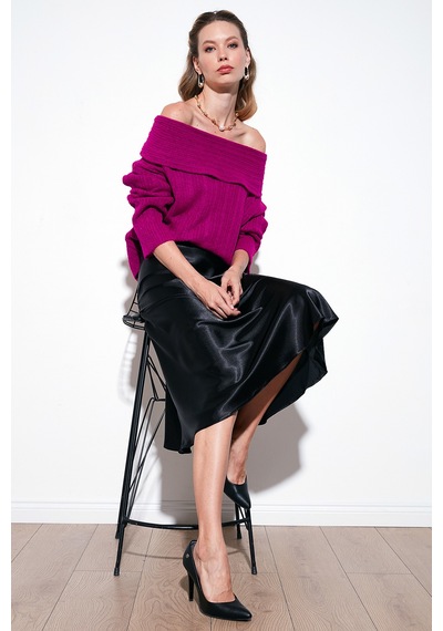 Lela Oversize Fit Madonna Yaka Triko Bayan Kazak 4615216 Fuşya